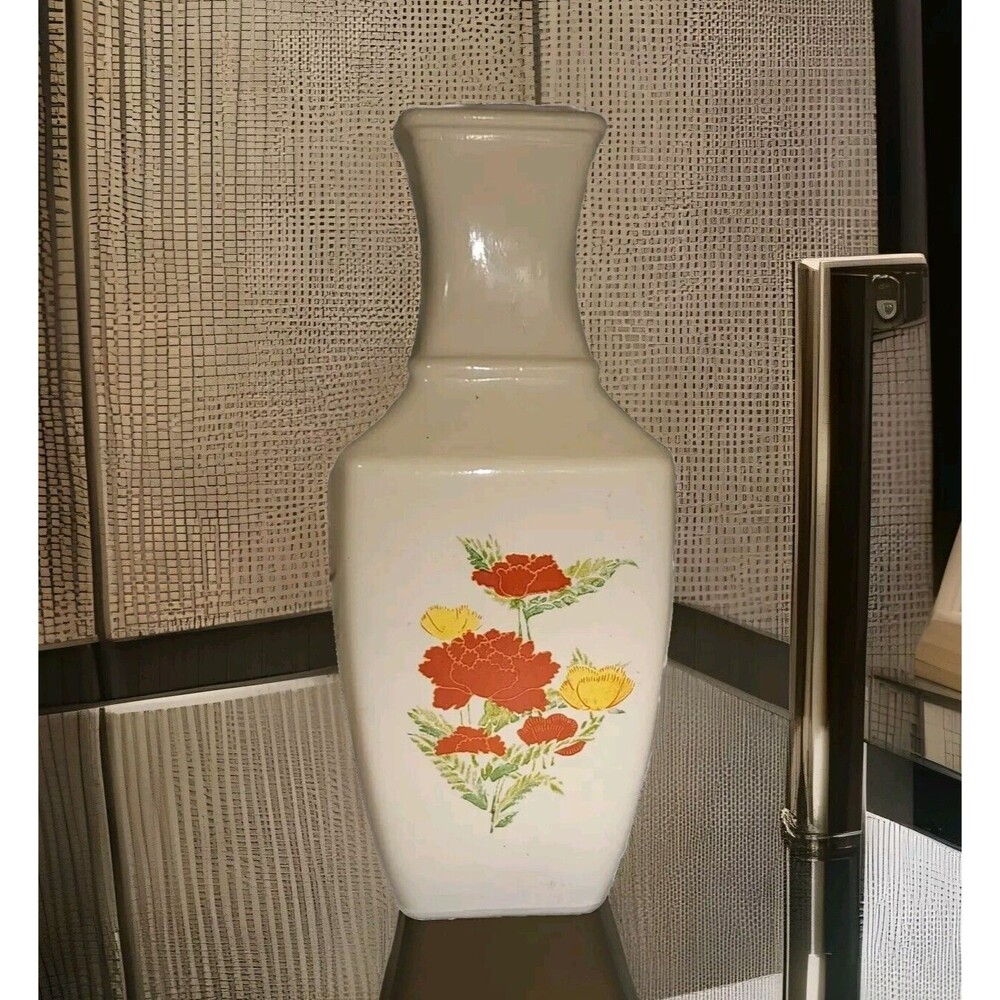 IMARI Bud Vase Milk Glass Orange Multi Floral 7" Avon 1991 - Picture 2 of 12